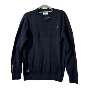 Kangol M Navy Blue Pullover Sweater Textured Knit Crew Neck Embroidered Logo